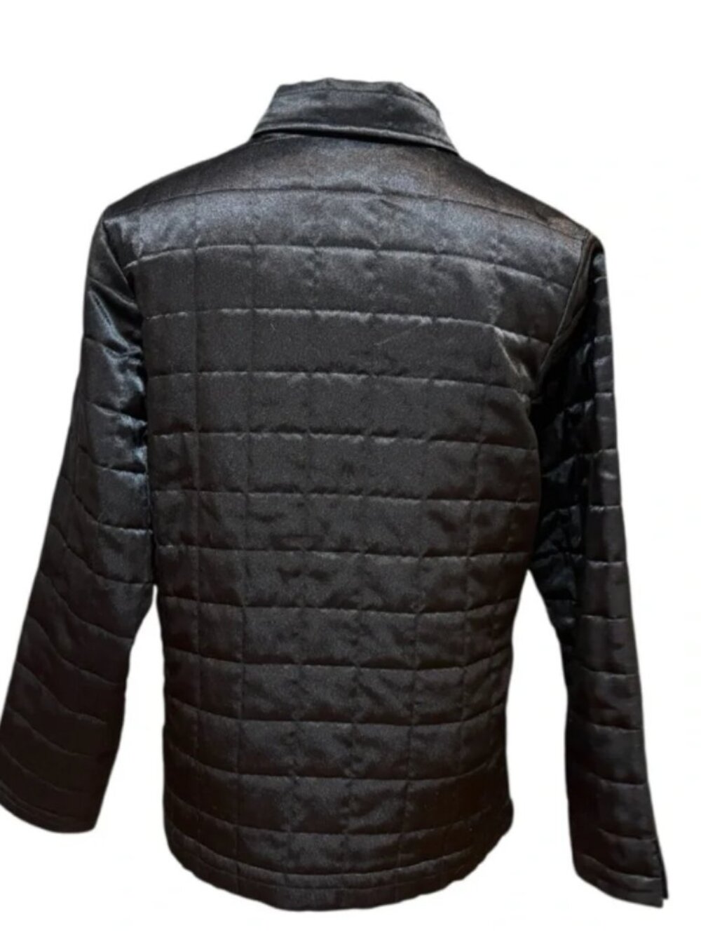 SPANNER Women's Jacket Shacket Black Satin Quilted Crystal Buttons Size L - Picture 3 of 7